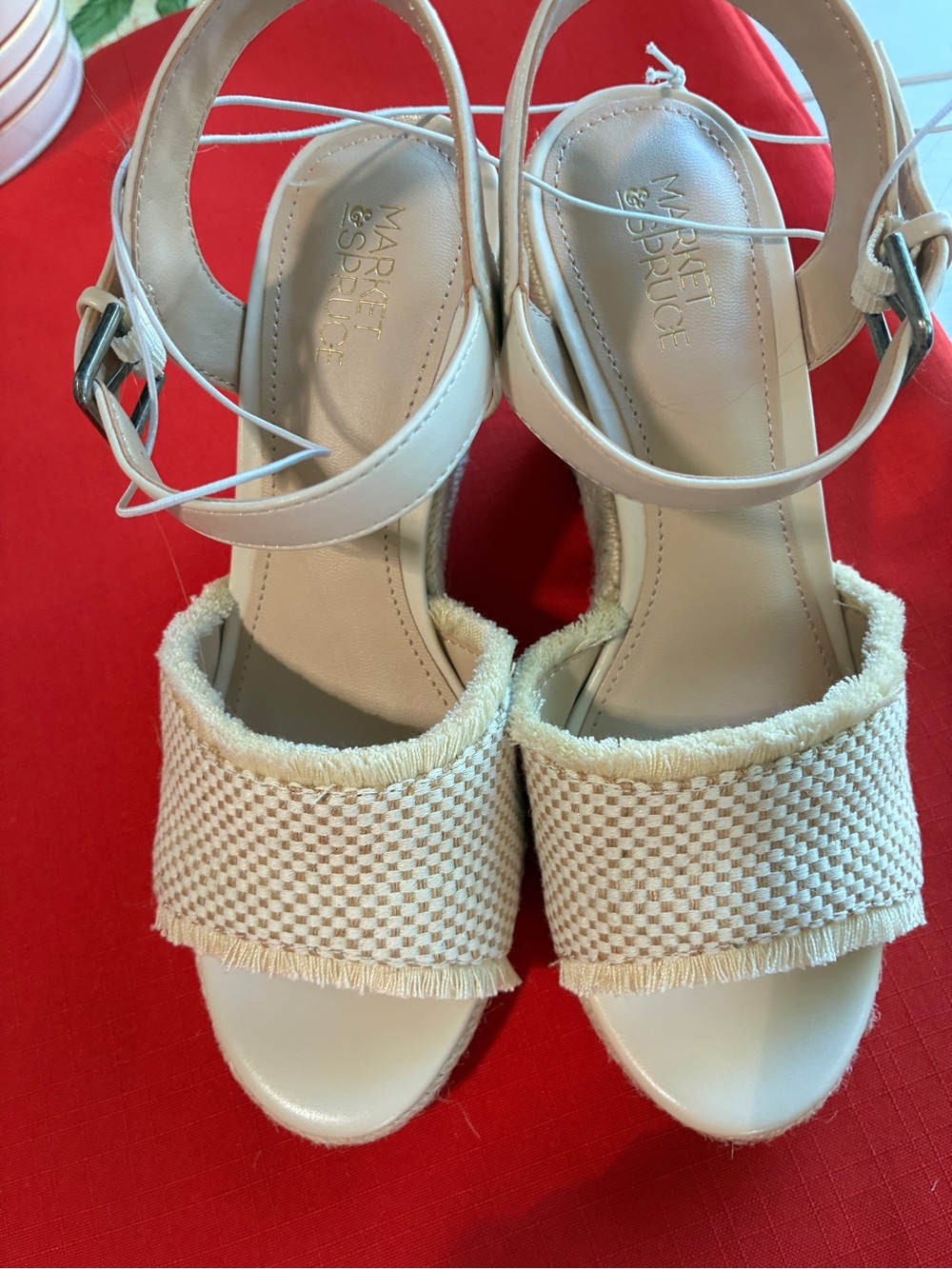 NEW Market & Spruce Mila Beige Textile Wedge Shoes Size 5 1/2 New Retail $88 - Picture 9 of 12